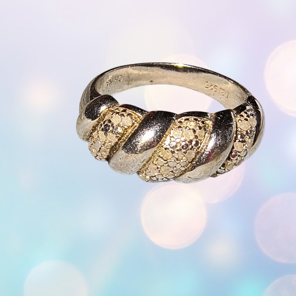 Sterling Silver Diagonal-Lobe Ring with Mirror & Textured Accents